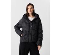 Gesteppte Pufferjacke mit Stehkragen und Kapuze schwarz 34