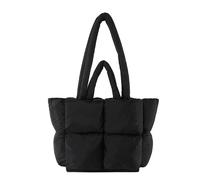 Puffer Tote Bag for Women, Gesteppte Puffy Handtasche, Down Padding Tote Bag, Puffy Tote Bag Purse Soft Padded Cotton Checkered Quilted Shoulder Bags Handbags (Schwarz)
