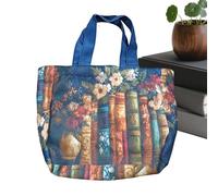 Gesteppte Tragetasche - 33 X 31 Cm, 150 G | Vintage Schulterhandtasche | Geldbörse Aus Canvas-Polyester-Baumwolle | Geräumiger Bücher-Shopper | Lehrer-Schüler-Schulranzen Mit Blumenmuster | Schule, Ho