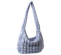 Gesteppte Tragetasche, Baumwolle, gepolstert, Puffer, Umhängetasche, Hobo-Tasche, gepolstert, leicht, große Handtasche für Damen, Blau, 45x31x11cm/17.72x12.20x4.33in, shoulder strap 90cm/35.43in