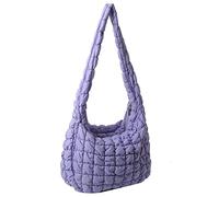 Gesteppte Tragetasche, Baumwolle, gepolstert, Puffer, Umhängetasche, Hobo-Tasche, gepolstert, leicht, große Handtasche für Damen, Violett, 45x31x11cm/17.72x12.20x4.33in, shoulder strap 90cm/35.43in