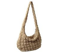 Gesteppte Tragetasche, Baumwolle, gepolstert, Puffer, Umhängetasche, Hobo-Tasche, gepolstert, leicht, große Handtasche für Damen, Khaki, 45x31x11cm/17.72x12.20x4.33in, shoulder strap 90cm/35.43in