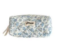 Gestepptes Federmäppchen mit blauem Blumenmuster, große Kapazität, Schreibwaren-Organizer, Tasche für Schule, Mädchen, Make-up-Aufbewahrung, Cartoon-Design, Reißverschluss (Beutelverpackung), blau