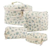 Gestepptes Make-up-Taschen-Set, 4-teilig, Make-up-Kosmetikhalter, großes Fassungsvermögen, gestepptes Taschen-Set mit Griff und Reißverschluss, Terylen-Blume, Kulturbeutel für Damen