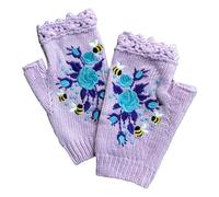Gestickte Handschuhe, fingerlos, Damen-Strickhandschuh, Blumenmuster, modische Handkleidung, weiche Acryl-Fingerlose Handschuhe zum Tippen und Fahren, stilvolle Handabdeckungen, modischer Handschutz