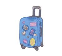 Gestickter Koffer Aufnäher Blau zum aufbügeln oder aufnähen Trolley Bügelbild Bügelpatch Reisen Aufbügler für Kleidung Bügelflicken Patch Applikation Flicken Größe 4,5 x 8,2 cm