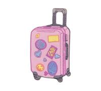 Gestickter Koffer Aufnäher Rosa zum aufbügeln oder aufnähen Trolley Bügelbild Bügelpatch Reisen Aufbügler für Kleidung Bügelflicken Patch Applikation Flicken Größe 4,5 x 8,2 cm