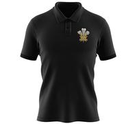 Gesticktes Prince of Wales-Logo Rugby-Poloshirt für Herren, Rugby, Cymru, walisische Nationen, Fan-Top, Schwarz , XL