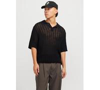 Gestreift Gestricktes Polo L Schwarz