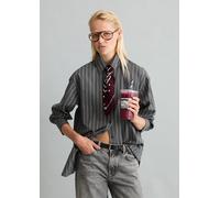 Langarmbluse MARC O'POLO DENIM "aus gestreifter Papertouch-Popeline", Damen, Gr. S, grau (dunkelgrau), Obermaterial: 100% Baumwolle, gestreift, relaxed fit normal, Manschette, Blusen (59359968-S) dunk