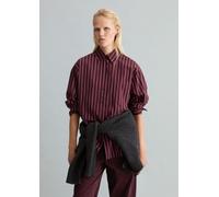 Langarmbluse MARC O'POLO DENIM "aus gestreifter Papertouch-Popeline", Damen, Gr. XS, rot (dunkelrot), Obermaterial: 100% Baumwolle, gestreift, relaxed fit normal, Manschette, Blusen (72701610-XS) dunk