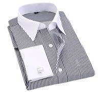 Gestreifte für Herren, französische Manschettenknöpfe, lässiges Kleid, Hemden, langärmelig, weißes Kragen-Design, Hochzeits-Smoking-Hemd