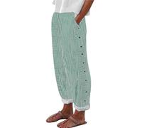Gestreifte Hose Damen Hosen Große Größen Freizeithose aus Leinengemisch Strandhose Trousers Lockere Passform mit Gummizug Baggy Stoffhose Leinenhose mit Taschen Sommerhosen