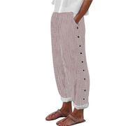 Gestreifte Hose Damen Hosen Große Größen Freizeithose aus Leinengemisch Strandhose Trousers Lockere Passform mit Gummizug Baggy Stoffhose Leinenhose mit Taschen Sommerhosen