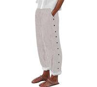 Gestreifte Hose Damen Hosen Große Größen Freizeithose aus Leinengemisch Strandhose Trousers Lockere Passform mit Gummizug Baggy Stoffhose Leinenhose mit Taschen Sommerhosen