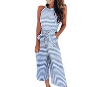 Gestreifte Jumpsuit Damen Sommer- Schulterfreies Overall Damen Tank Top, Einteiliger Hose Damen Weites Bein Ärmellose Straight Leg Playsuit Arbeitshose Streifen Romper Jumpsuits für Hochzeit Frauen