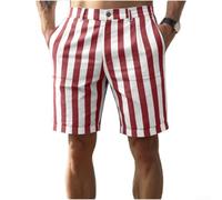 Gestreifte Leinen-Baumwoll-Shorts für Herren, Sommer, Strand, lässig, weites Bein, Caprihose, lockere Passform, leichte Streetstyle-Hose (L rot)