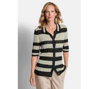 Gestreifte Strickjacke mit Lochmuster braun 42