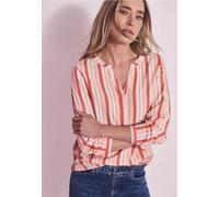Langarmbluse STREET ONE, Damen, Gr. 36, striking coral, Stoff, 100% Viskose, gestreift, klassisch normal, V-Ausschnitt, Bündchen, Blusen, im Tunika-Style (22244365-36) striking coral