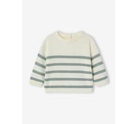 Gestreifter Baby Strickpullover aus Bio-Baumwolle salbeigrün Gr. 80 von vertbaudet