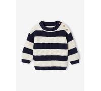 Gestreifter Baby Strickpullover, Knopfleiste an der Schulter blau Gr. 68 von Vertbaudet