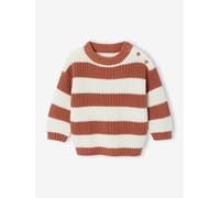 Gestreifter Baby Strickpullover, Knopfleiste an der Schulter terrakotta Gr. 74 von Vertbaudet