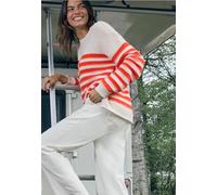 Cecil Damen Bouclé-Pullover gestreift U-Boot-Ausschnitt 65% Baumwolle/35% Nylon pearl beige XXL