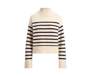 Gestreifter Halbrollkragenpullover XL Cream