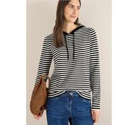 Kapuzenpullover CECIL, Damen, Gr. XXL (46), schwarz, Web, 37% Baumwolle, 34% Polyacryl, 26% Polyester, 3% Elasthan, gestreift, comfort fit normal, ohne Ausschnitt, Rippbündchen, Pullover Kapuzenpullov