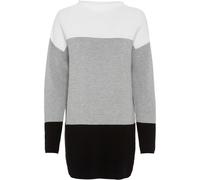 Longpullover BONPRIX "Gestreifter Long-Pullover", Damen, Gr. 48/50 (XL), weiß (wollweiß, grau, schwarz gestreift), Obermaterial: 50% Baumwolle, 50% Polyacryl, oversize, Pullover Longpullover, aus Baum