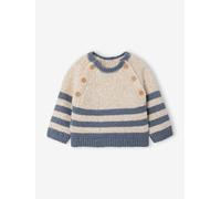 Gestreifter Matrosen-Strickpullover mit Knopfleisten Baby beige Gr. 80 von Vertbaudet