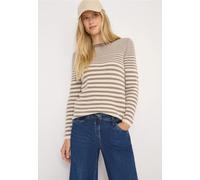 Strickpullover CECIL, Damen, Gr. XXL (46), toffee cream melange, Web, 100% Baumwolle, gestreift, normal normal, U-Boot-Ausschnitt, abgesteppt, Pullover Strickpullover, aus reiner Baumwolle (77415063-X