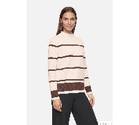 Gestreifter Pullover mit Stehkragen Patch Beige/Brown 46