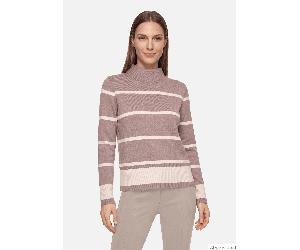 Gestreifter Pullover mit Stehkragen Patch Taupe/Beige 46