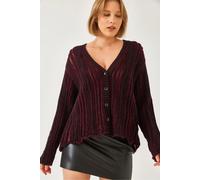 Gestreifter Rippstrick-Cardigan mit V-Ausschnitt S/M