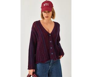 Gestreifter Rippstrick-Cardigan mit V-Ausschnitt S/M