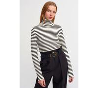 Gestreifter Rippstrick-Turtleneck-Pullover für Damen