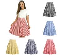 Gestreifter Rock Damen Rockabilly 50er Swing Knielang A Linie Röcke Elegant Retro Elastische Taille Hohe Taille Rote Weiße Gestreift Faltenrock Glockenrock Ausgestellt Kleider Party Karneval Kostüm