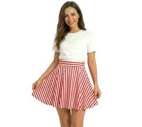 Gestreifter Rock Damen Rockabilly 50er Swing Knielang A Linie Röcke Elegant Retro Elastische Taille Hohe Taille Rote Weiße Gestreift Faltenrock Glockenrock Ausgestellt Kleider Party Karneval Kostüm