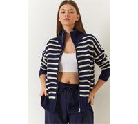 Gestreifter Strick-Cardigan mit Reißverschluss und Taschen S/M