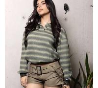 Gestreifter Strick-Pullover mit Kragen und langen Ärmeln, lässiger Frühlings Y2K 90er Retro-Look, locker geschnittener Flughafen-Sweater