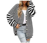 Gestreifter Strickjacke Damen Knopfleiste ,Pullover Damen Cardigan ,Strickmantel Damen Grobstrick Rote Streifen Farbblock Strick Jacke Strickcardigan Sweater Strickjacken für Frauen Herbst Winter