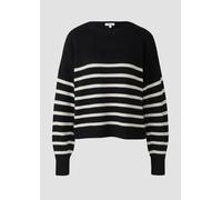 Gestreifter Strickpullover aus Wollmix mit Ripp-Details 46 schwarz 2168003.99X0.46