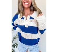 Gestreifter Strickpullover mit Kragen L