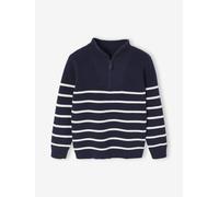 Gestreifter Strickpullover mit Reißverschluss-Kragen für Jungen blau Gr. 158/164 von Vertbaudet