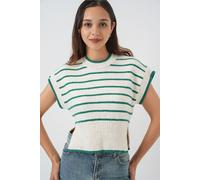 Gestreifter Strickpullover-Weste S/M
