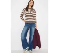 Strickpullover CECIL, Damen, Gr. XXL (46), braun (urban taupe melange), Web, 60% Baumwolle, 40% Viskose, gestreift, comfort fit normal, ohne Ausschnitt, Rippbündchen, Pullover Strickpullover, mit Kapu