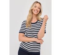 Gestreifter Struktur-Pullover, marine gemustert, Größe 42, Jeans Fritz