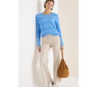 Cecil Rundhalspullover Gestreifter Strukturpullover fountain blau melange Gr. L (42)