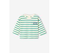 Gestreiftes Baby Langarmshirt mit Druckknöpfen hinten aus Bio-Baumwolle grün Gr. 62 von Vertbaudet